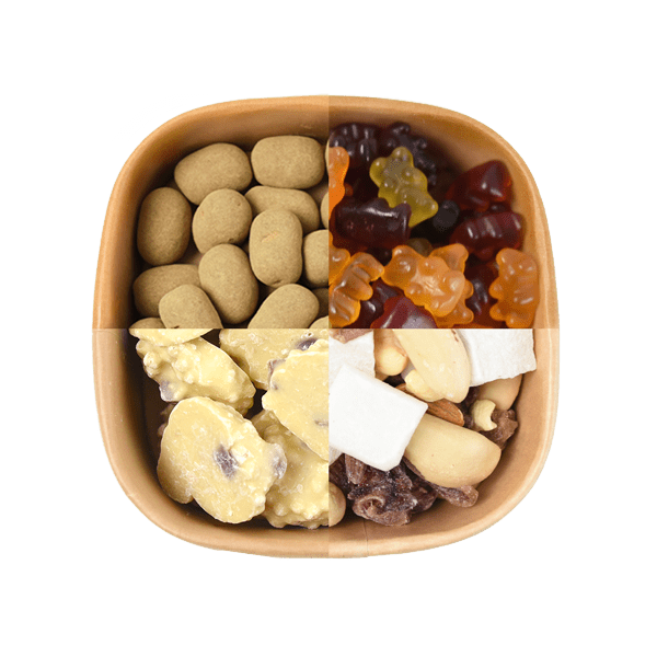 chillmahl Mix your box mit Nüssen, Nussmischung, veganen Bio-Bärchen, Lakritze oder Schokoladen Krispies mit Heidelbeeren